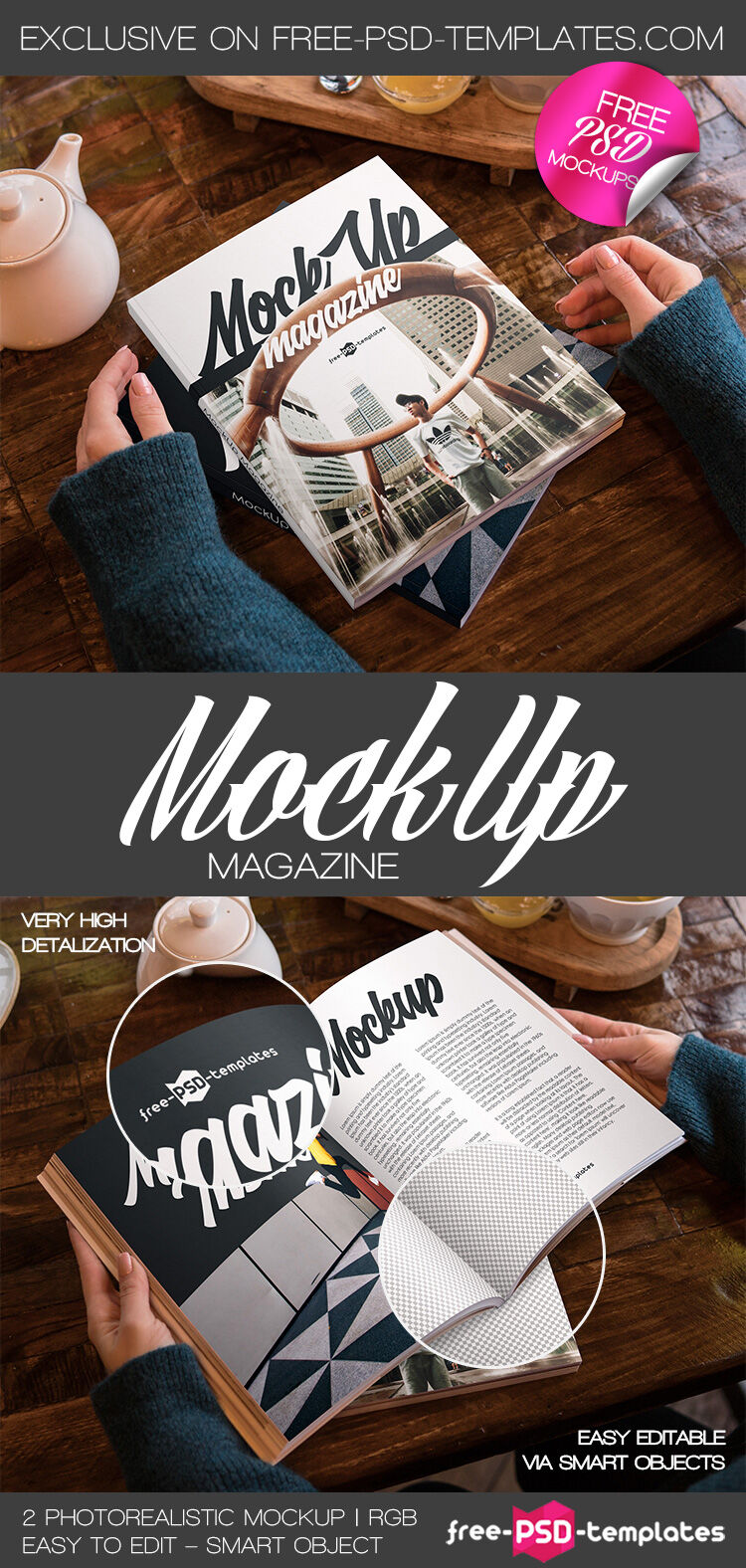 Two Magazine Mockups in Hands of a Woman FREE PSD