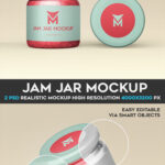 Two Mockups Featuring a Glass Jam Jar with a Metal Lid