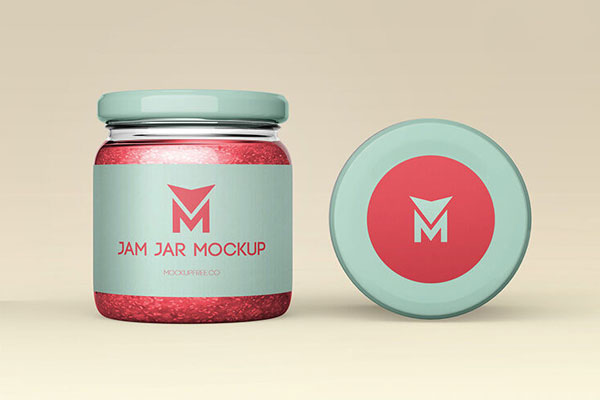 Two Mockups Featuring a Glass Jam Jar with a Metal Lid