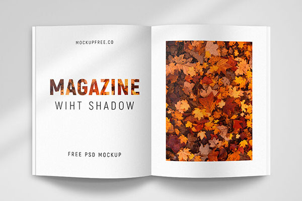 Two Mockups Featuring an Open and Closed Magazine with Shadows