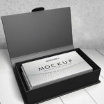 Two Mockups Featuring Different Views of Opened Box Containing Business Cards