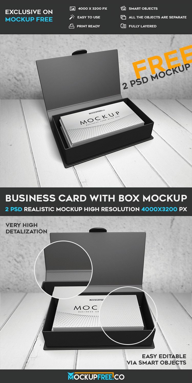 Two Mockups Featuring Different Views of Opened Box Containing Business Cards FREE PSD