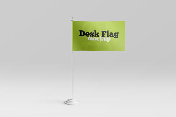 Two Mockups Featuring Flat and Curled Desk Flags