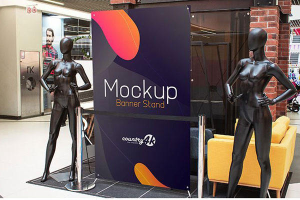 Two Mockups Featuring Front and Perspective Views of Banner Stand