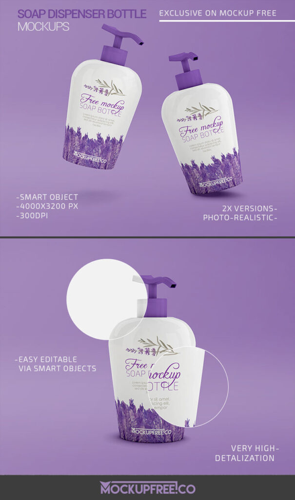 Two Mockups Featuring Liquid Soap Dispenser Bottles in Different Views