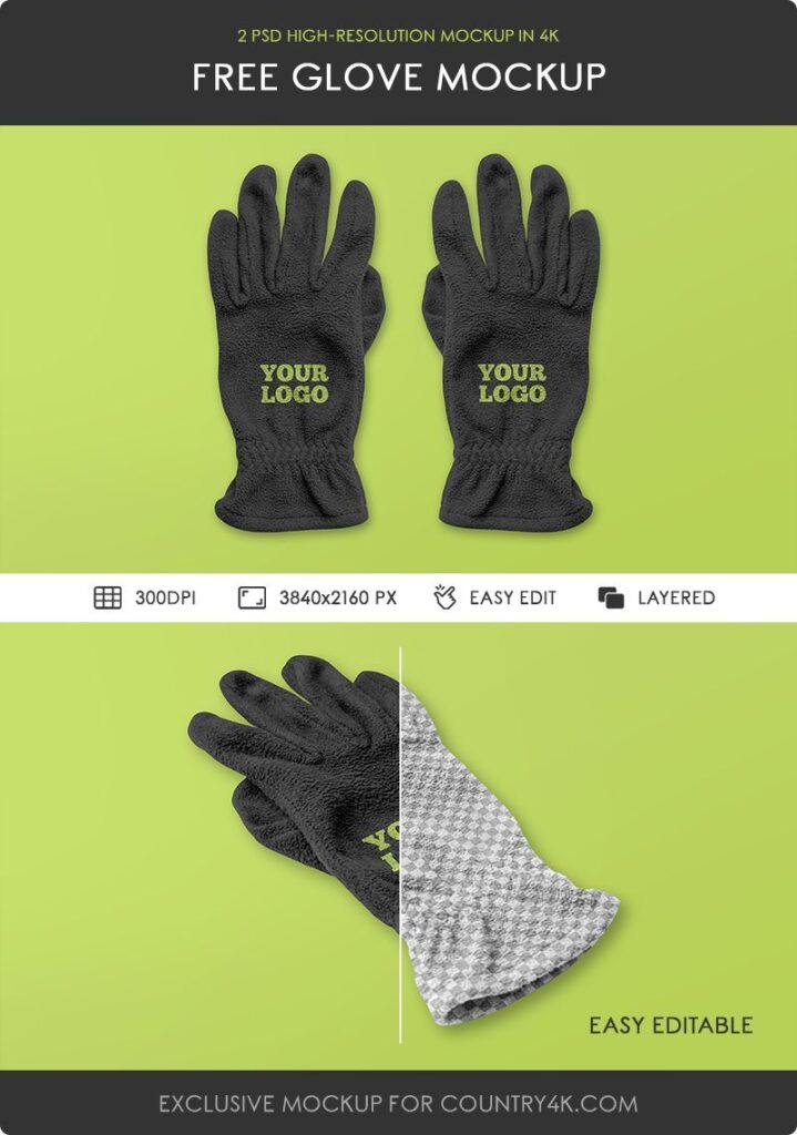Two Mockups Featuring Overhead and Perspective Views of Gloves