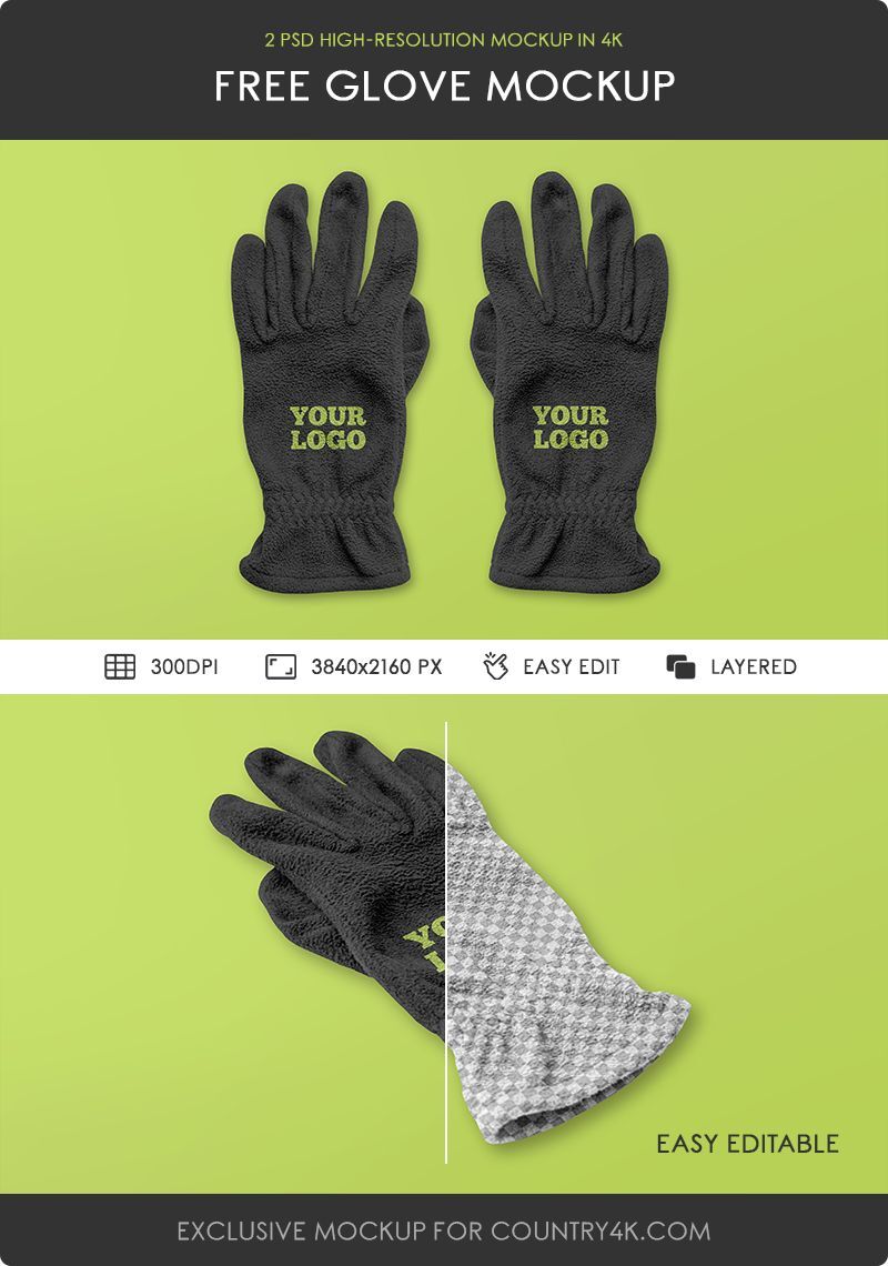Two Mockups Featuring Overhead and Perspective Views of Gloves FREE PSD