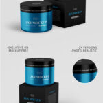Two Mockups Featuring Perspective Views of Cosmetic Jar and Packaging