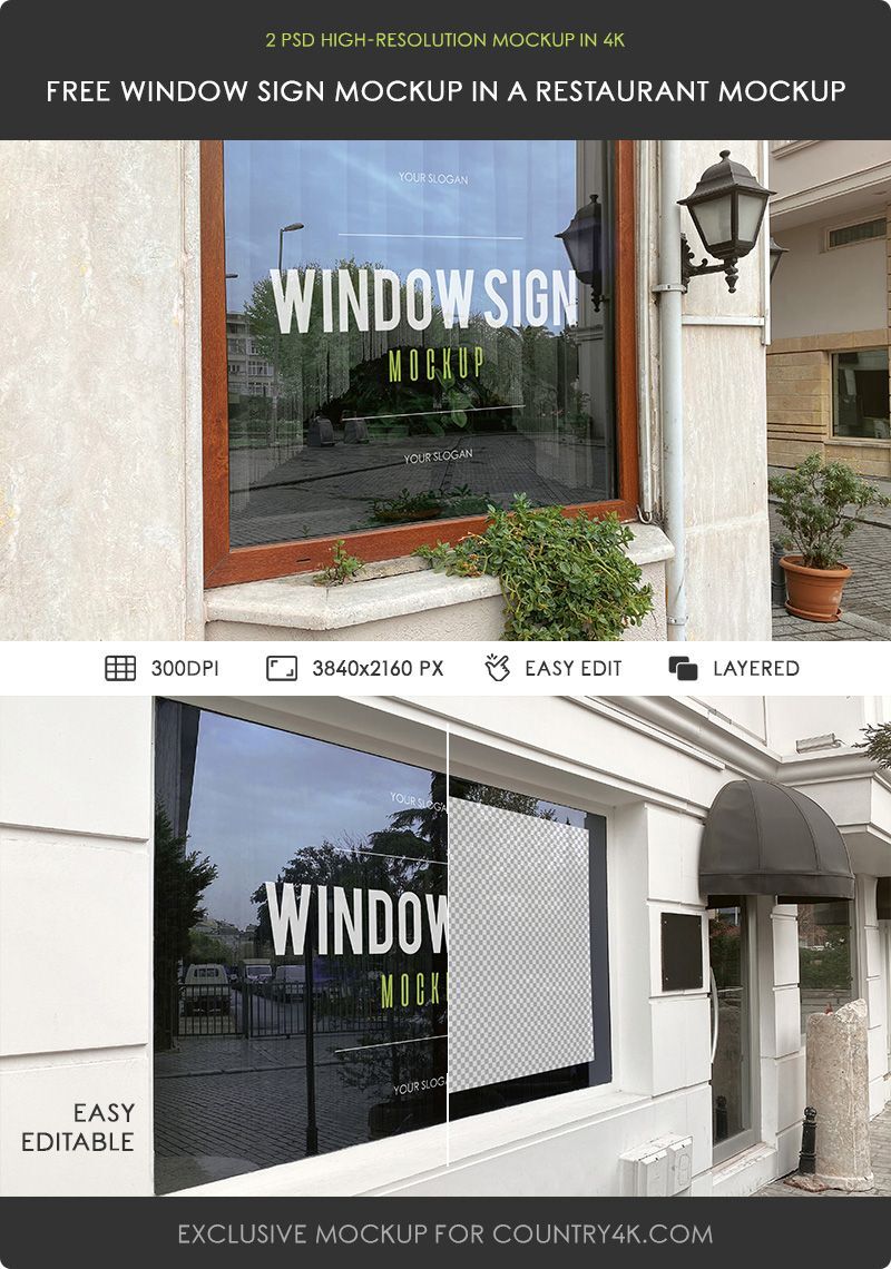 Two Mockups Featuring Perspective Views of Two Restaurant Window Signs FREE PSD