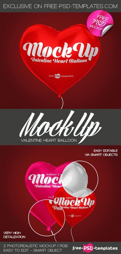 Two Mockups Featuring Valentine Heart Balloons