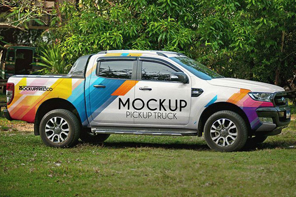 Two Mockups of a Pickup Truck in Two Views