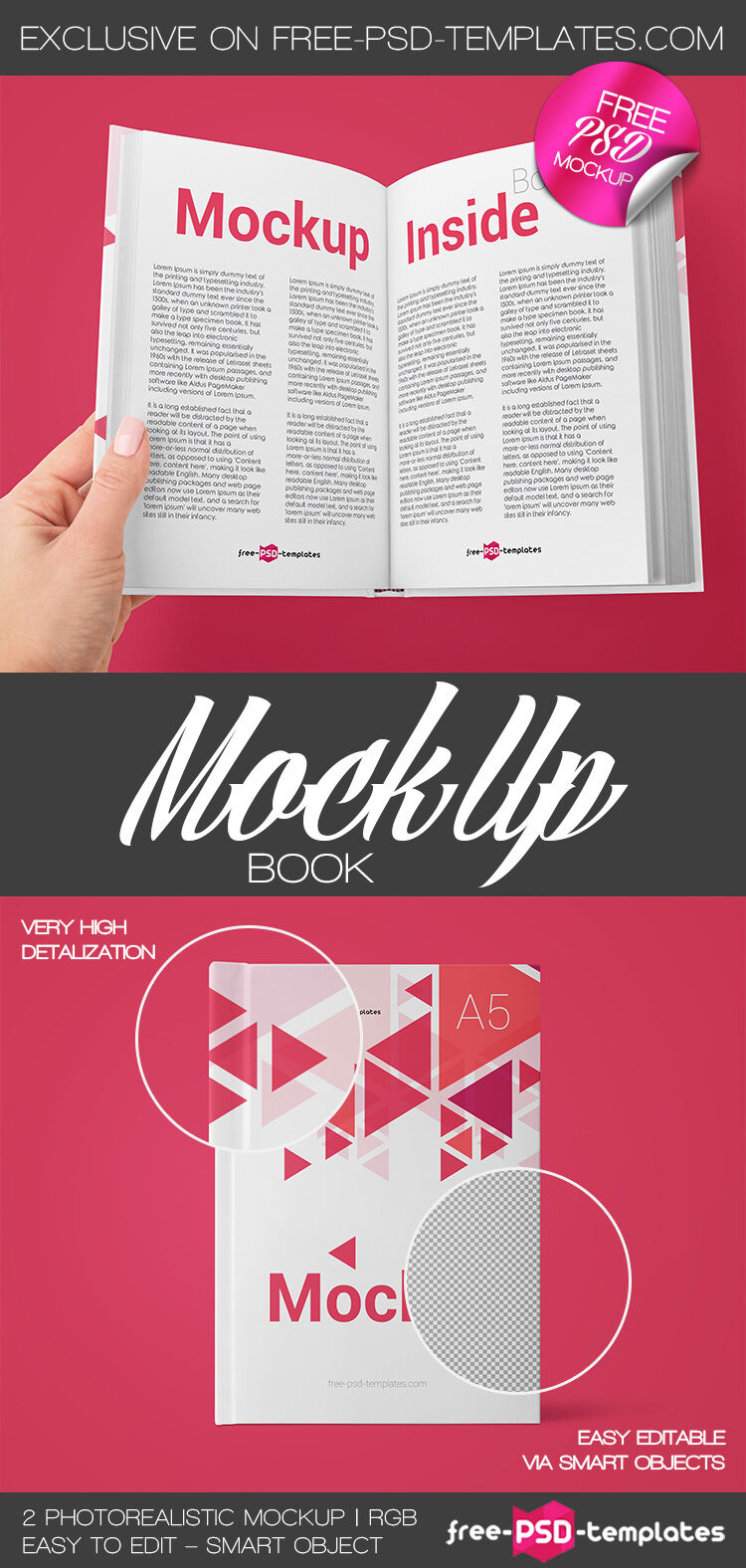 Two Mockups of Inside and the Cover of a Book FREE PSD
