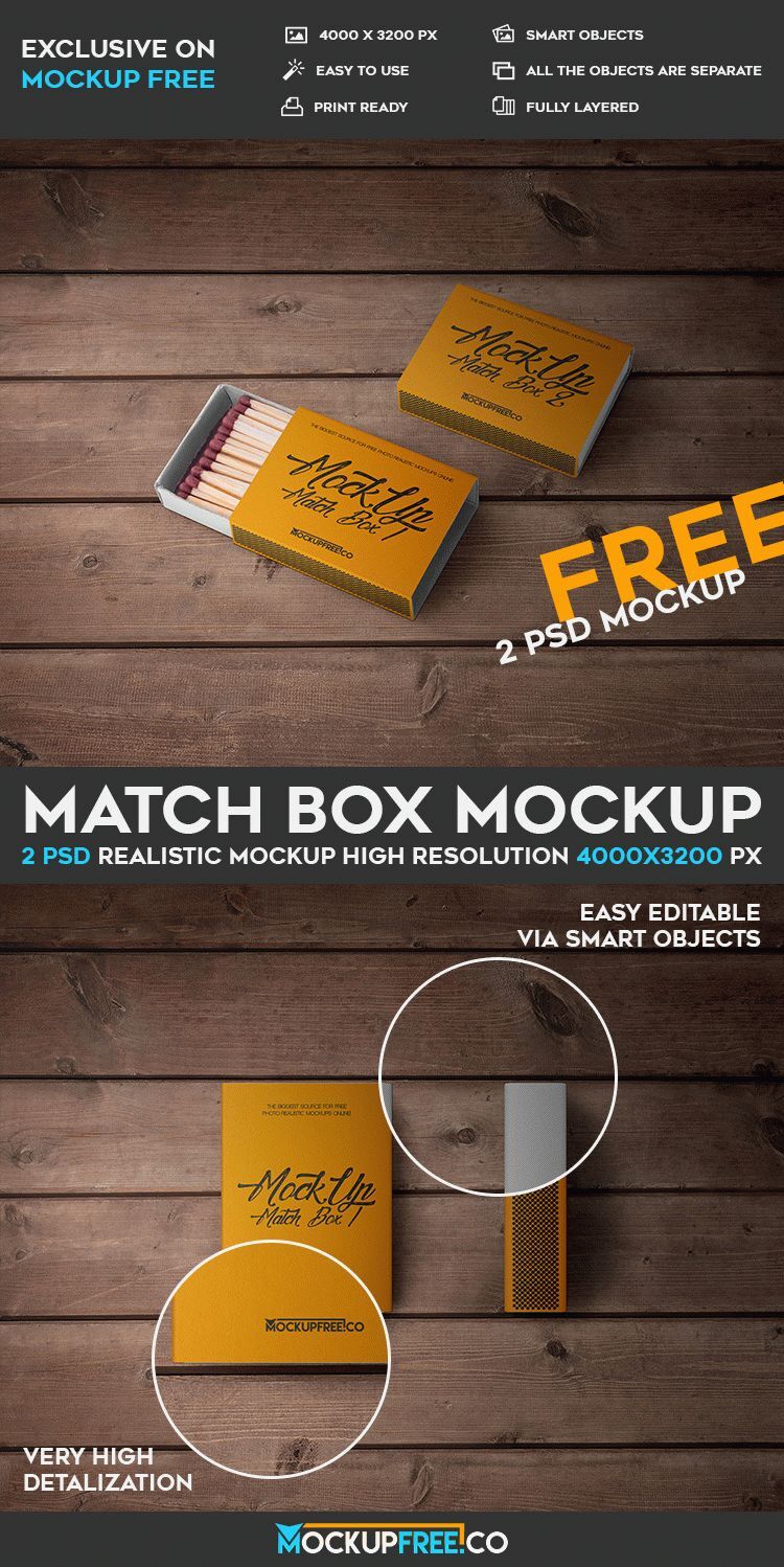 Two Mockups of Match Boxes on Wooden Surface FREE PSD
