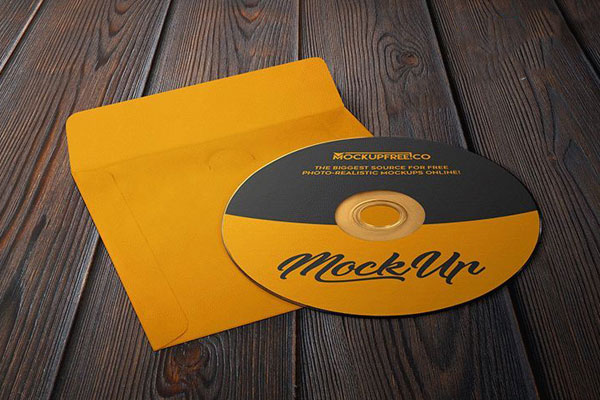Two Mockups Showcasing CD and Paper Cover on Wooden Texture