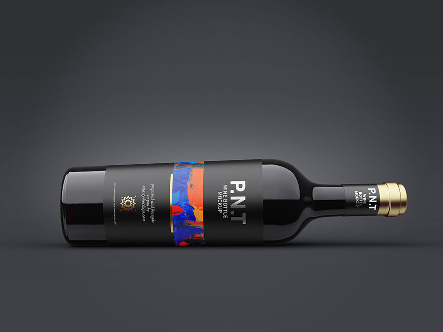 Two Mockups Showing Front View of Horizontal Wine Bottle