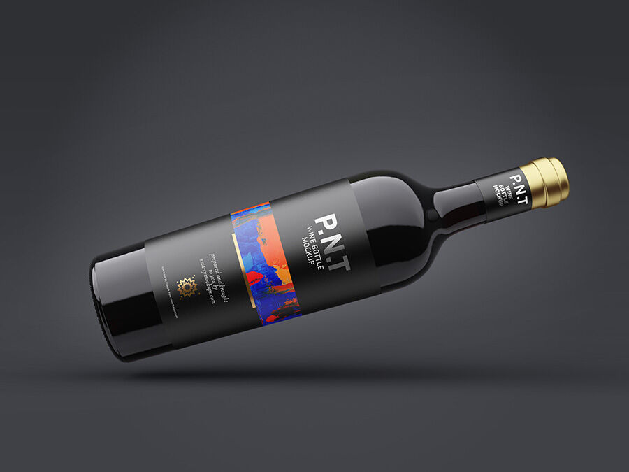 Two Mockups Showing Front View of Horizontal Wine Bottle