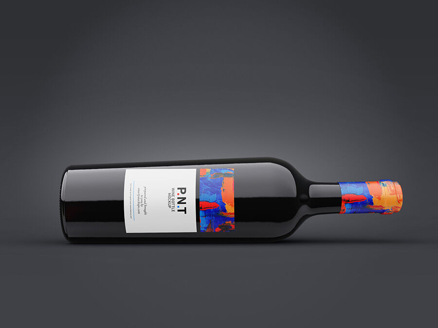 Two Mockups Showing Front View of Horizontal Wine Bottle