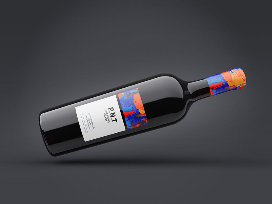 Two Mockups Showing Front View of Horizontal Wine Bottle