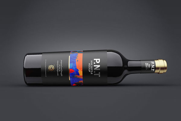 Two Mockups Showing Front View of Horizontal Wine Bottle