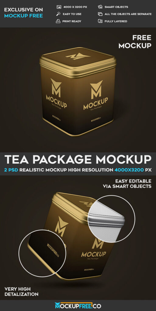 Two Mockups Showing Front View of Two Metallic Tea Packages