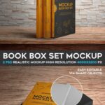 Two Mockups Showing Slipcase and Books on Wooden Table