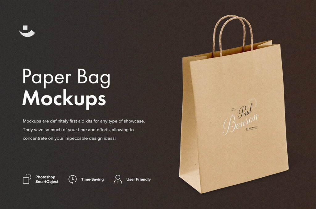 Two Mockups Showing Standing and Laid on the Ground Paper bags