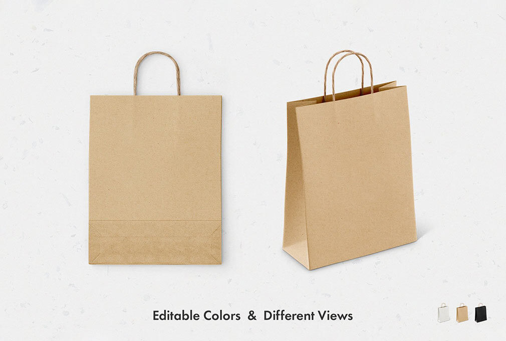 Two Mockups Showing Standing and Laid on the Ground Paper bags FREE PSD