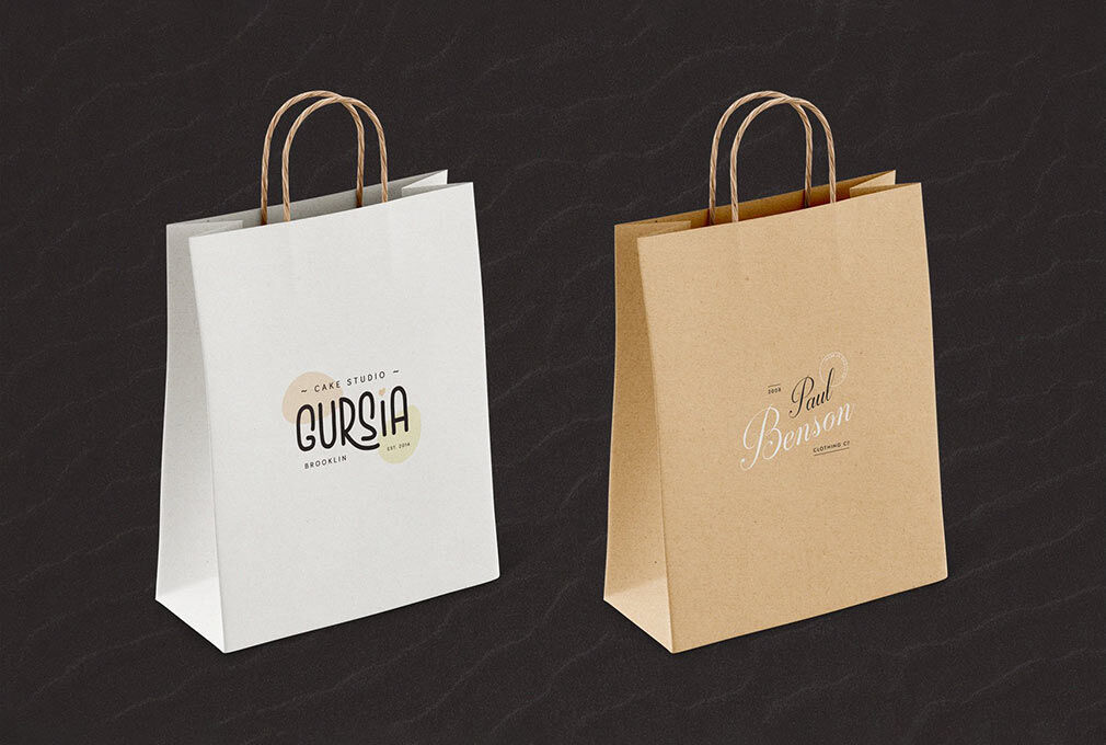 Two Mockups Showing Standing and Laid on the Ground Paper bags