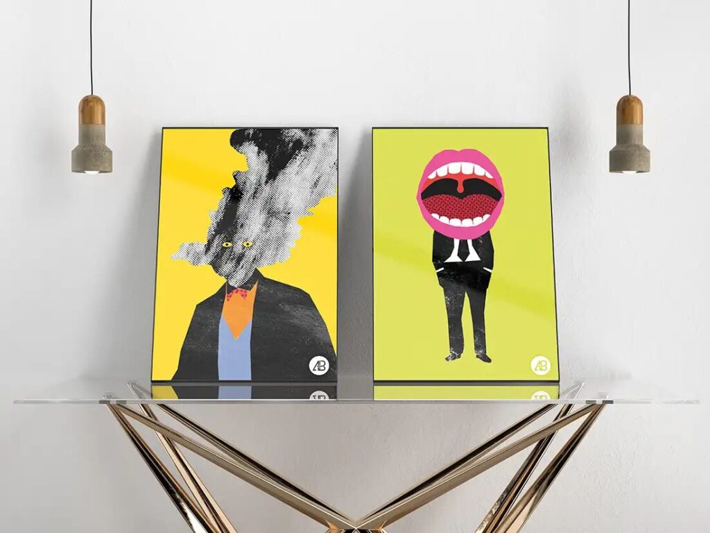 Two Modern Poster on a Glass Table Mockup