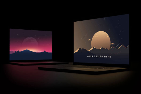 Two Notebook Devices in the Dark Mockup