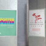 Two Outdoor Vertical Advertising Posters Mockup with Metallic Frames