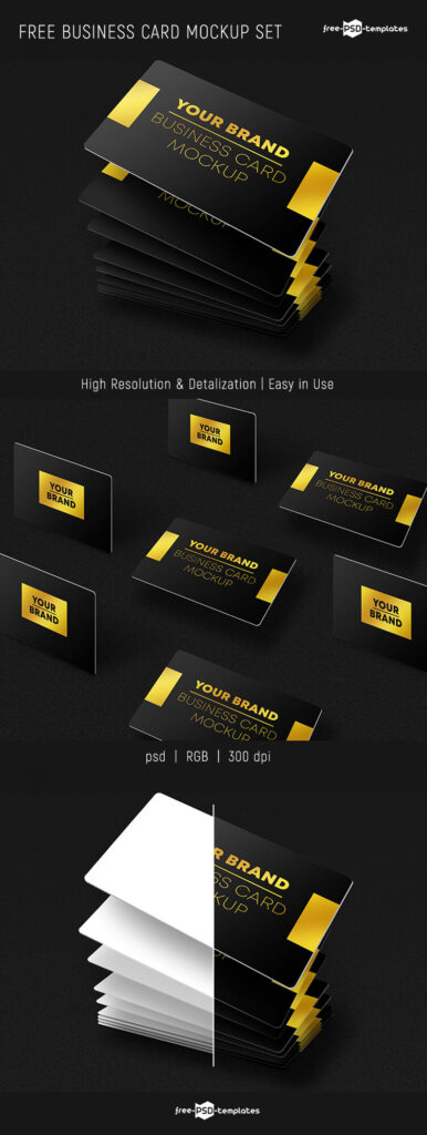 Two Perspective View Business Card Stacks and Grid Mockups