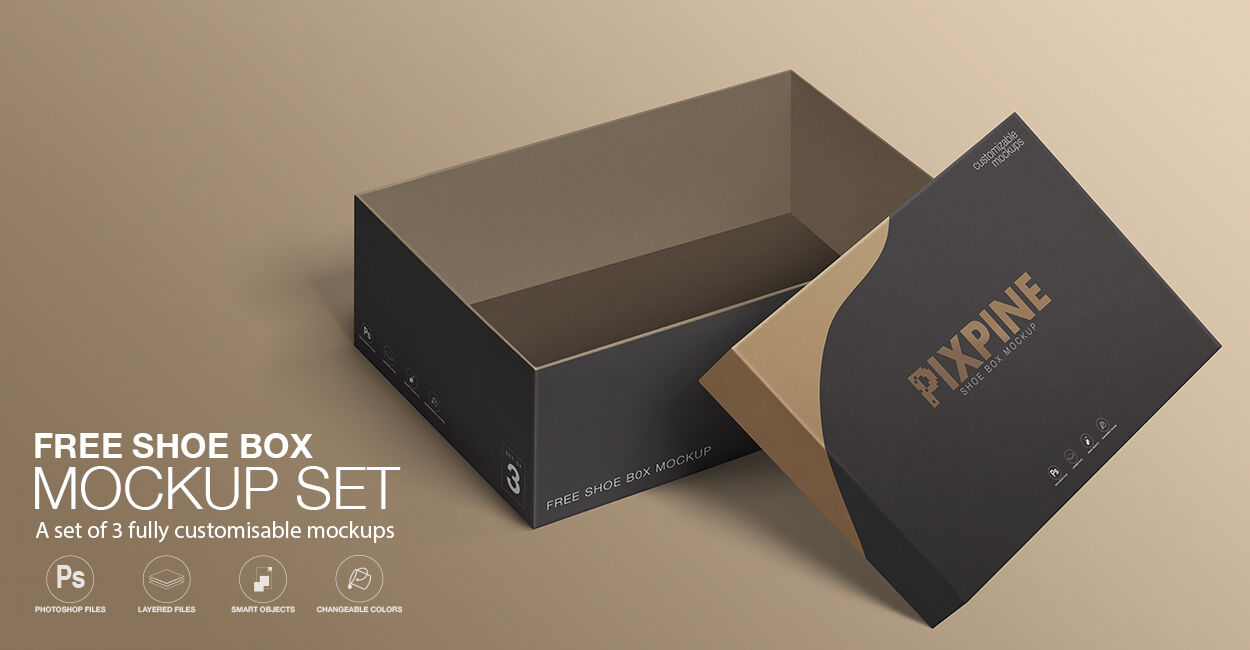 Two Perspective View Mockups Featuring Open and Closed Shoe Boxes FREE PSD