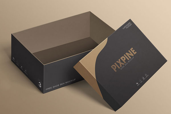 Two Perspective View Mockups Featuring Open and Closed Shoe Boxes