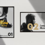 Two Photo Frames Hung on the Wall in Front View Mockup