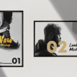Two Photo Frames Hung on the Wall in Front View Mockup