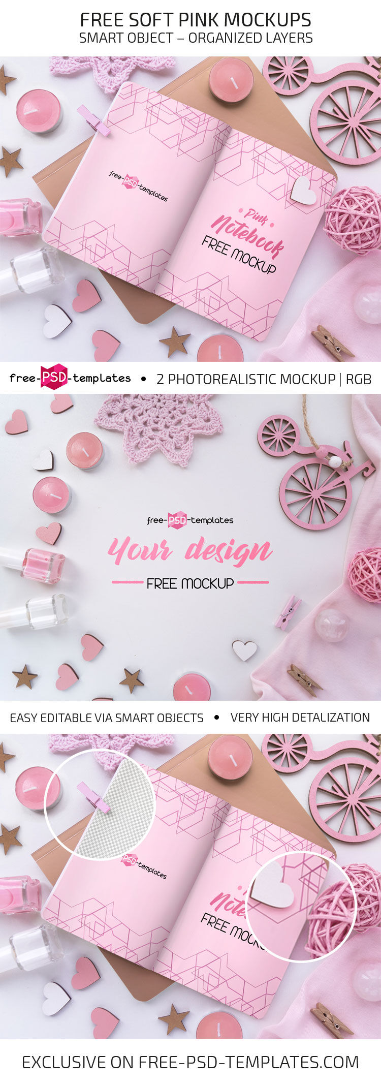 Two Pink Mockup Sets Including an Open Notebook FREE PSD