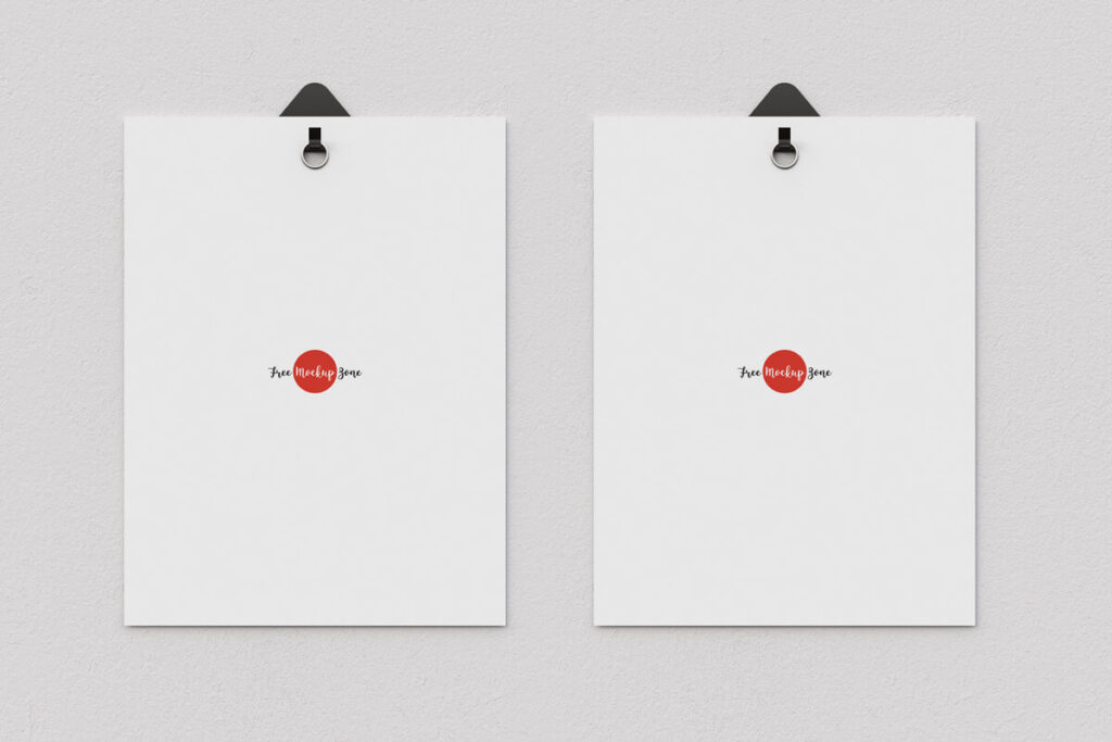 Two Posters Hanging From Clips on the Wall Mockup
