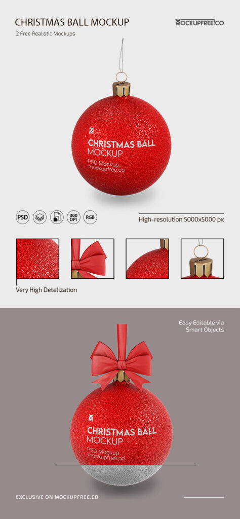 Two Realistic Christmas Festive Balls Mockup