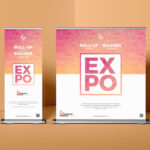 Two Roll-Up Banner Stands at the Corner of Room in Front View Mockup
