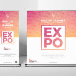 Two Roll-Up Banner Stands at the Corner of Room in Front View Mockup