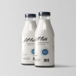 Two Shiny Glass Bottles Filled with Milk Mockup