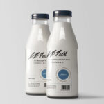 Two Shiny Glass Bottles Filled with Milk Mockup