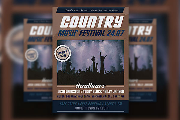 Two Simple Retro Country Music Festival Flyer Templates flyer preview