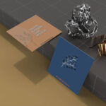 Two Square Business Cards on Stand Mockup