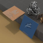 Two Square Business Cards on Stand Mockup