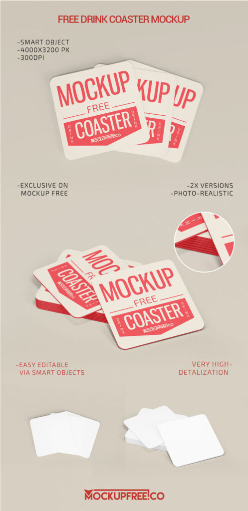 Two Square Paper Drink Coaster Mockups