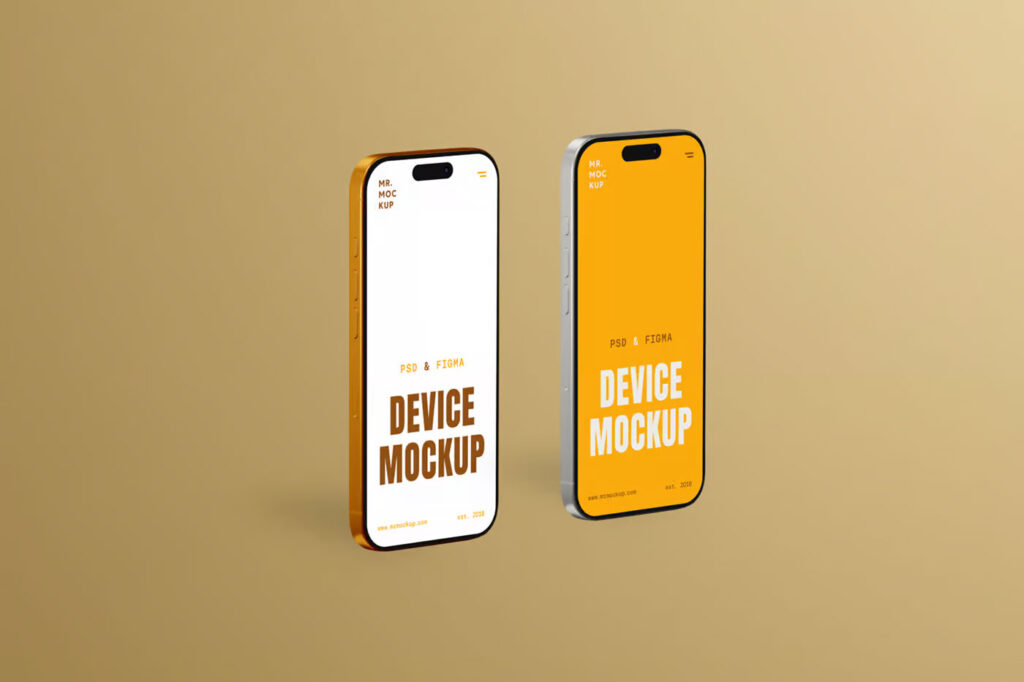 Two Standing iPhone 16 Pro Mockups