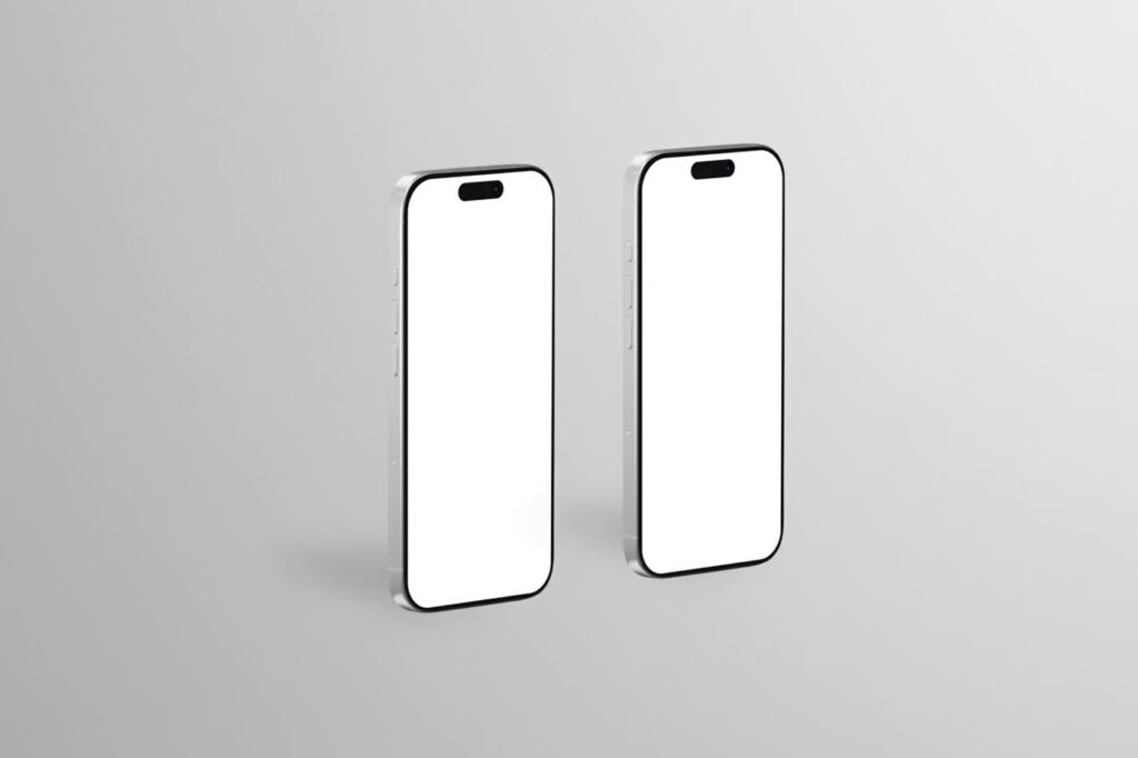 Two Standing iPhone 16 Pro Mockups
