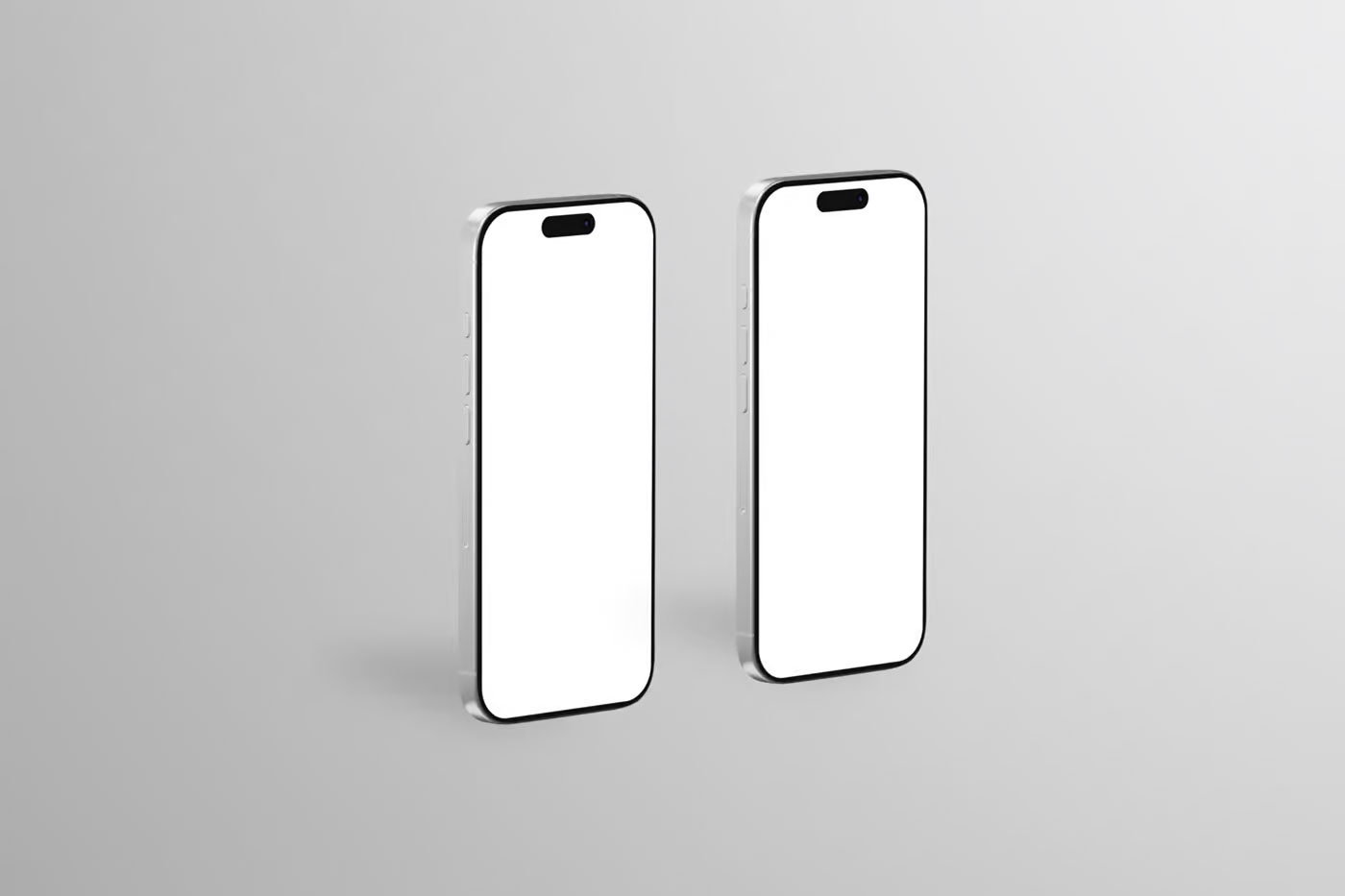 Free Two Standing iPhone 16 Pro Mockups PSD Template